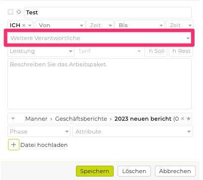 Aktivitätenliste weitere Verantwortliche