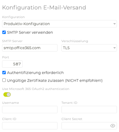 Konfiguration E-Mail-Versand